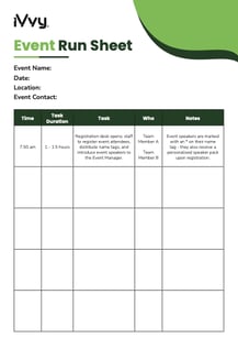 event run sheet template - template screenshot