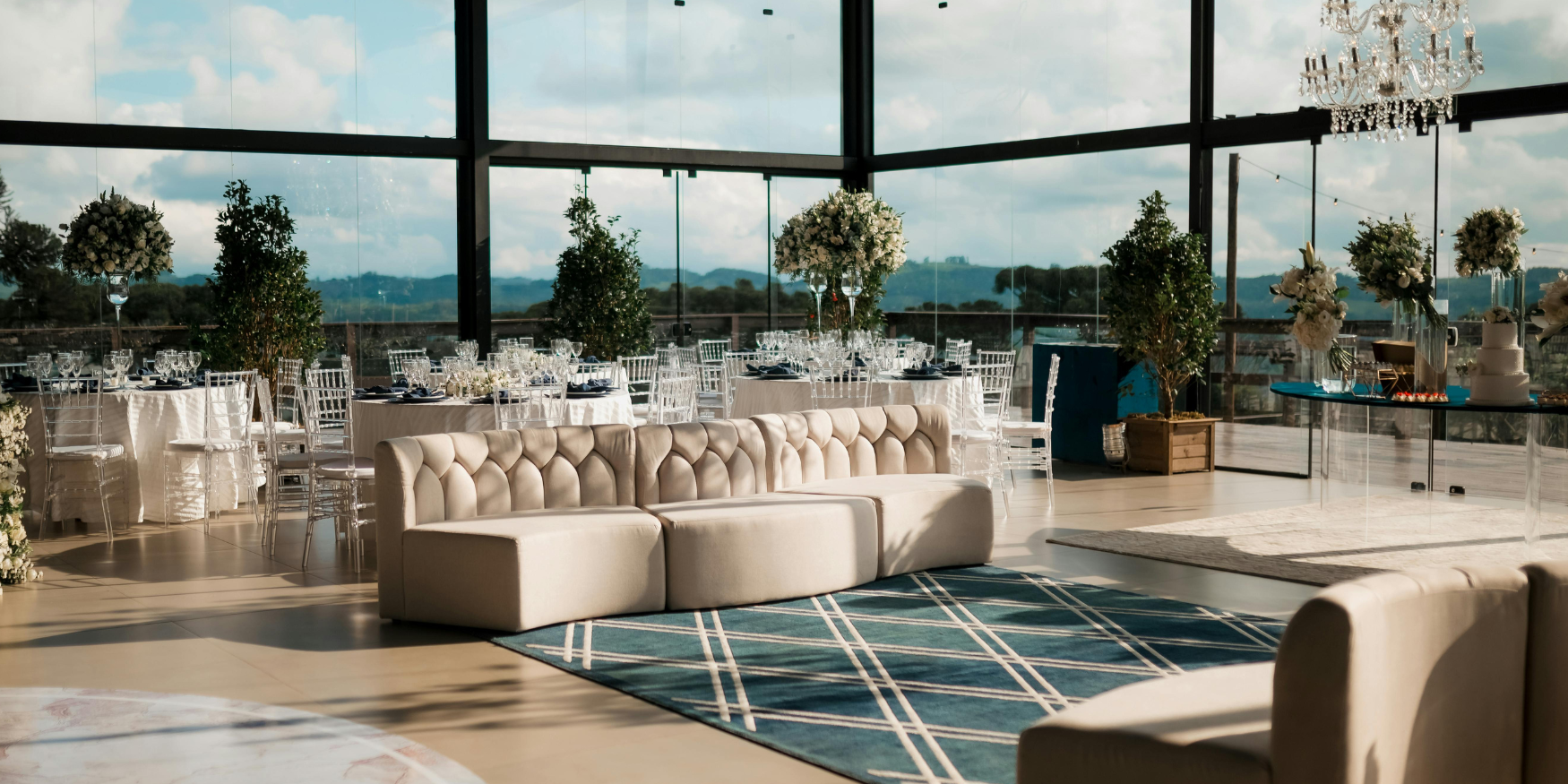 elegant event venue set up with table and chairs
